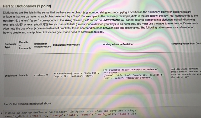  Use python to solve this question please! Part 2: Dictionaries (1