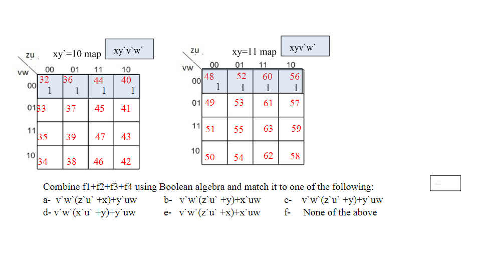 function f(x.y,z.u.v,w)-2m(0,5,7,13,15,16,21,23,29,31,32,36, 40, 44,48,52,56,60) The function can be simplified by combining all