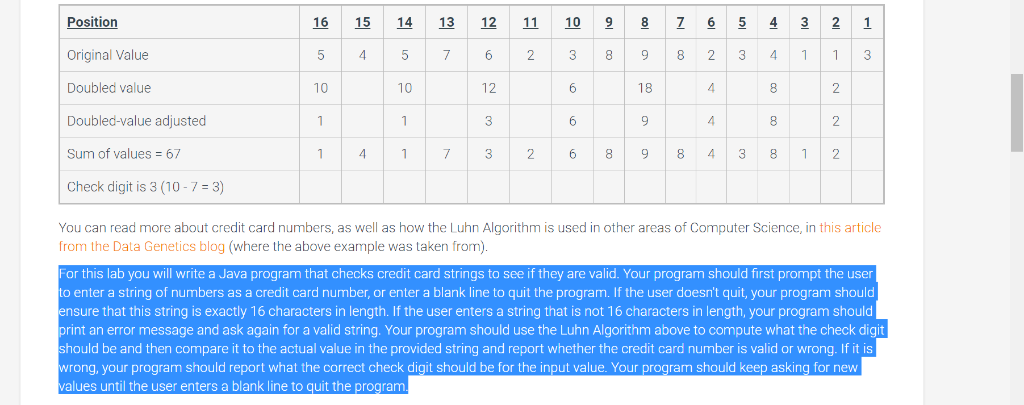 For this lab you will write a Java program that checks credit
