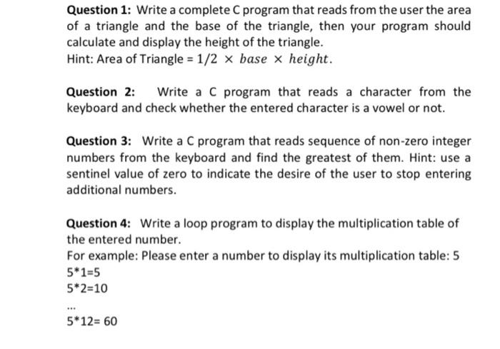 Homework Question 1: Write a complete C program that reads from the