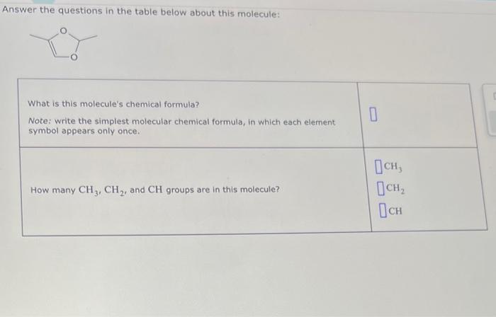  Answer the questions in the table below about this molecule