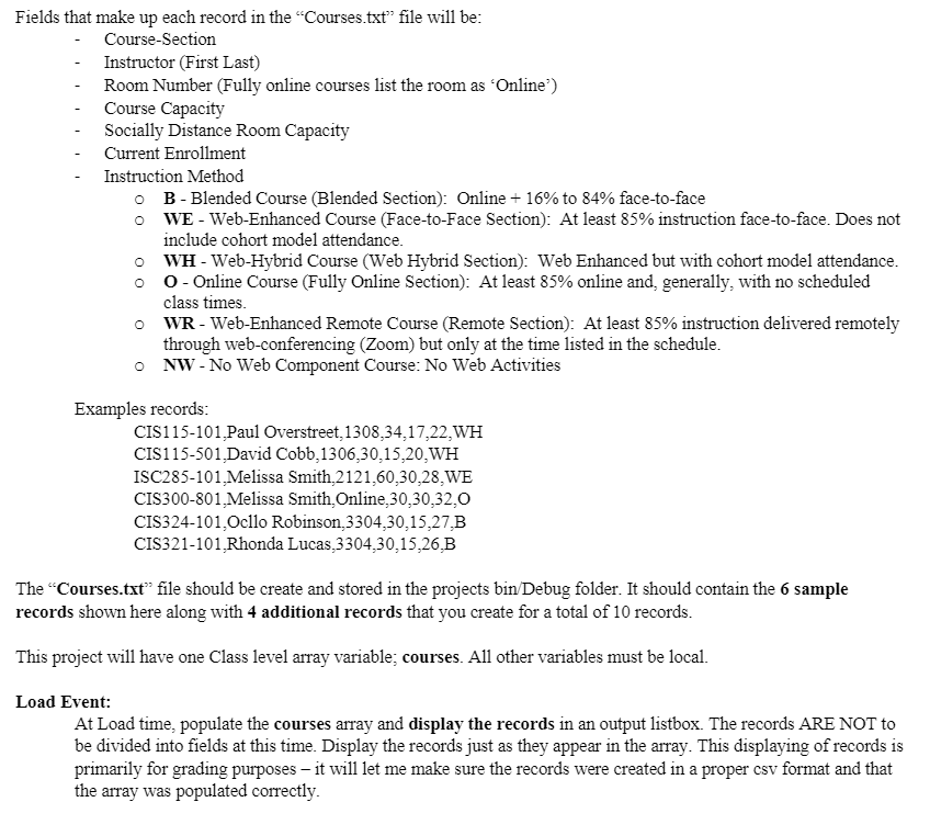 Solve the problems in Visual Basic Fields that make up each record
