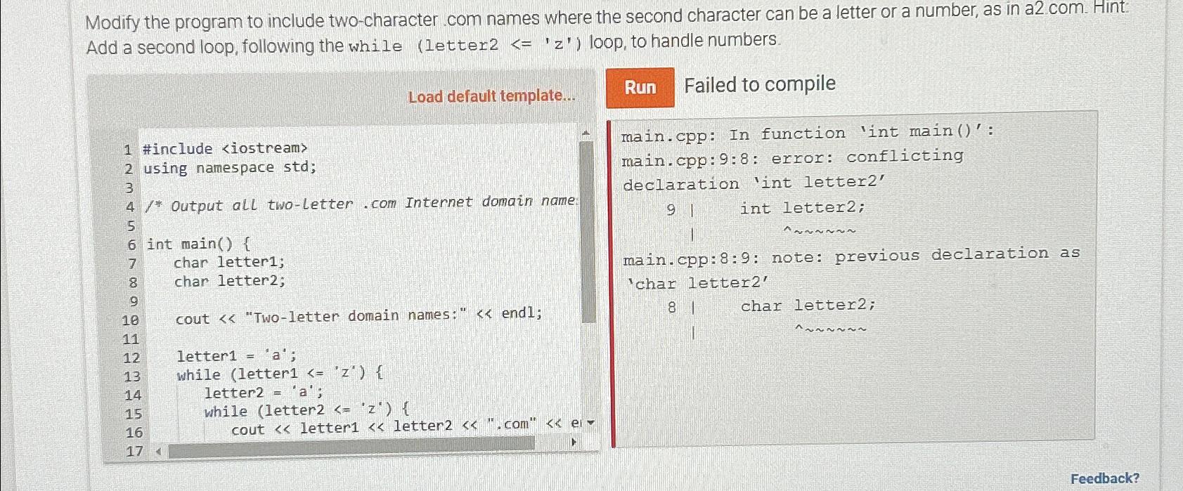  Modify the program to include two-character .com names where the second