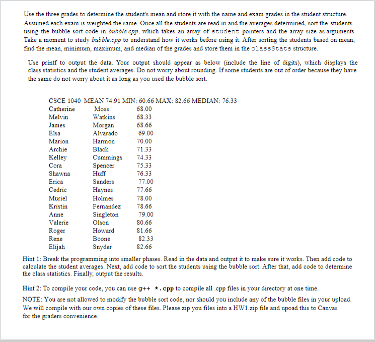 sorts an array of student pointers hwk1.cpp - a main program to