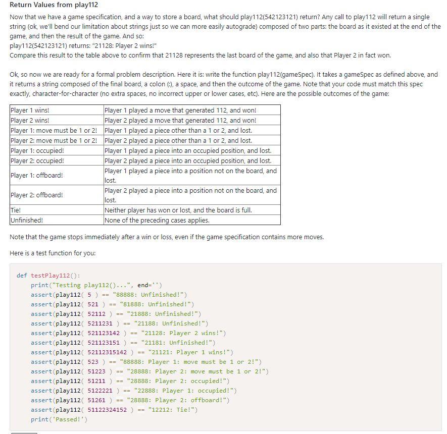 many helper functions as needed camelCase please 4. The 112 Game [70