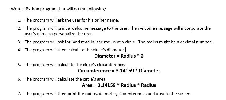  Write a Python program that will do the following: 1. The