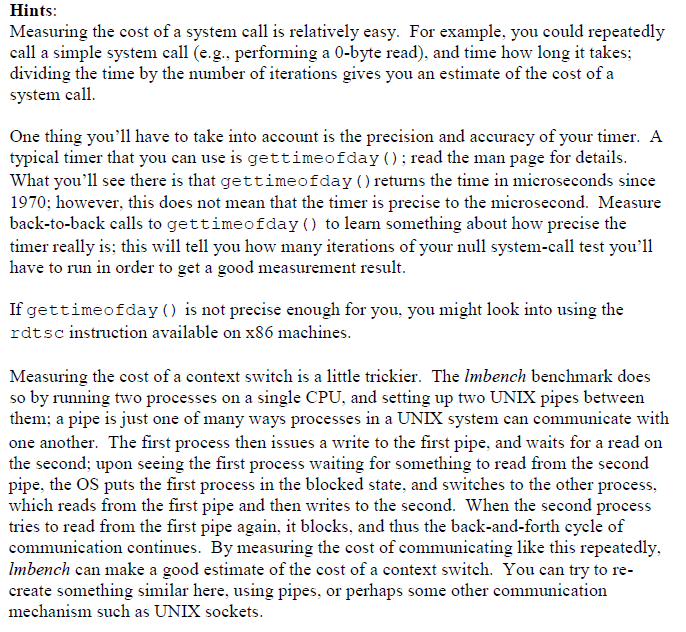 Write code in C that satisfies the following: system_call.c - measures the