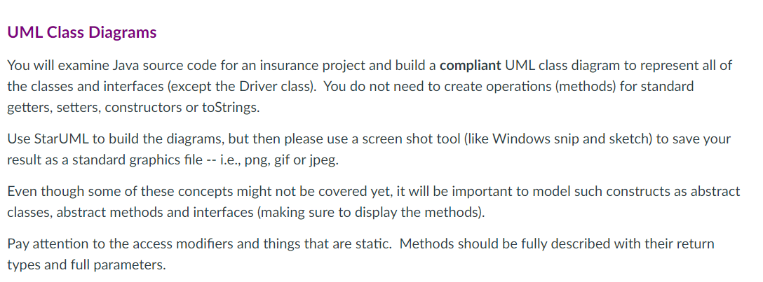  UML Class Diagrams You will examine Java source code for an