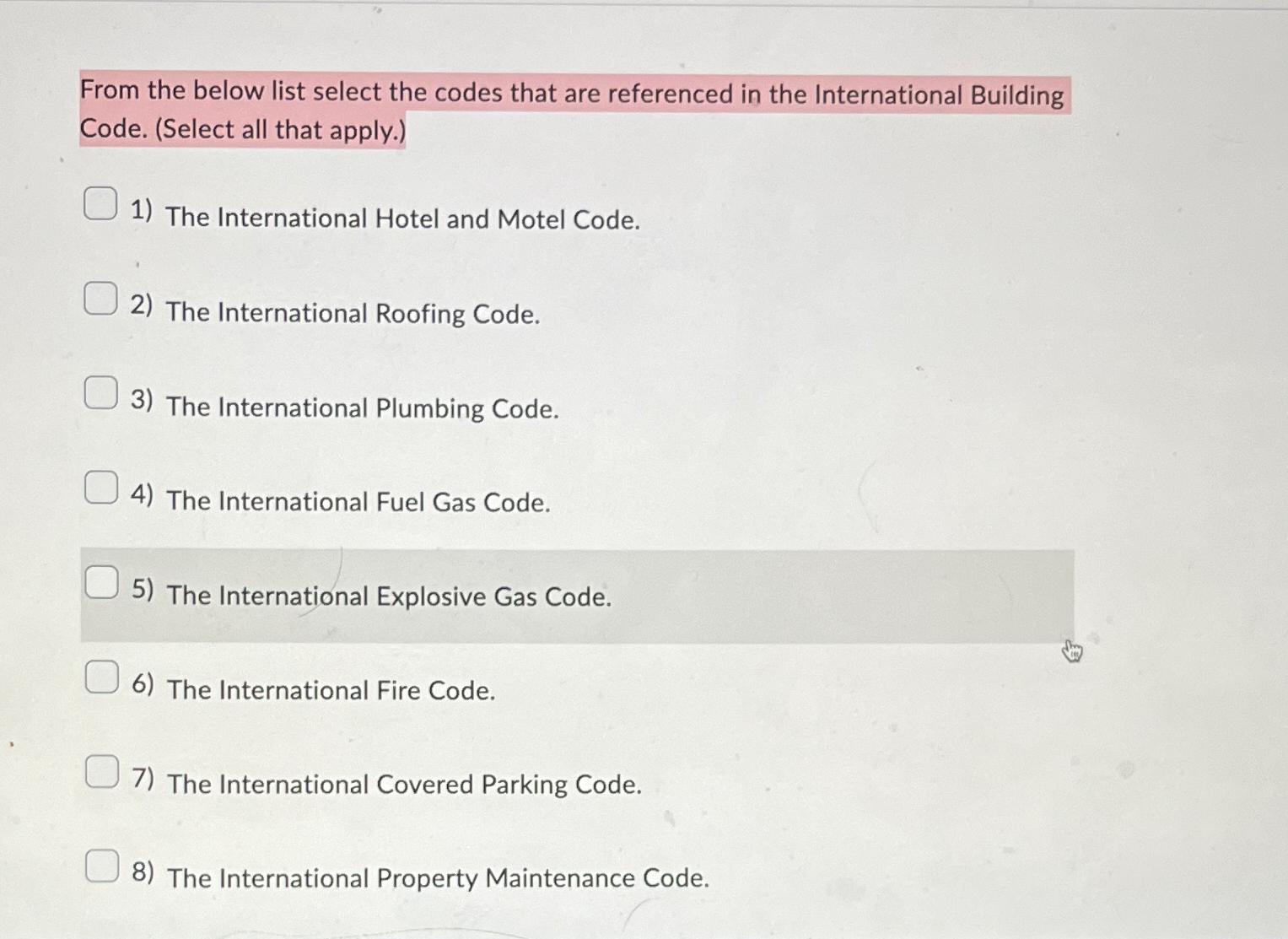  From the below list select the codes that are referenced in