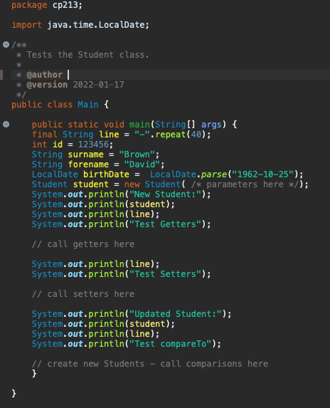  Call this Main.Java where you test if everything runs Call this