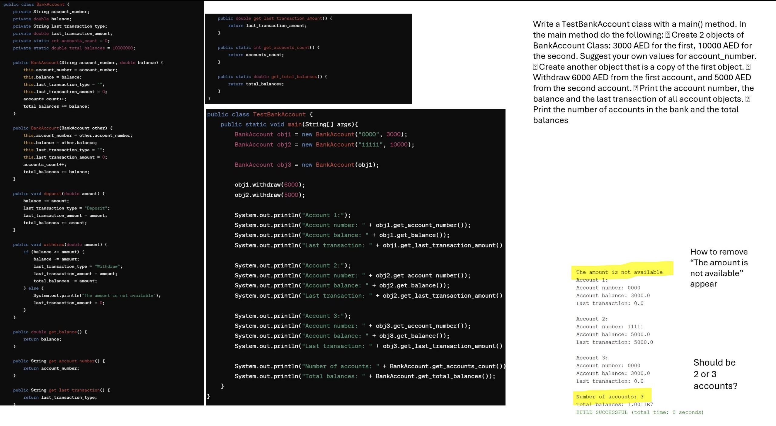  Corret the java code, public class BankAccount { private String account_number;