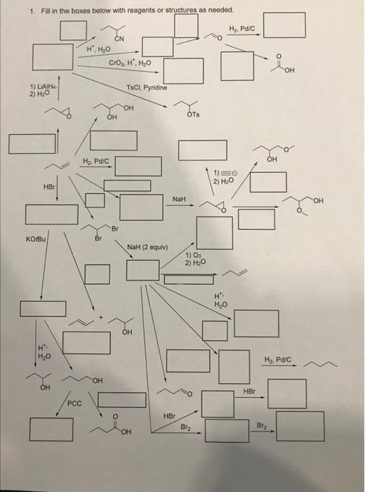  1. Fill in the boxes below with reagents or structures as
