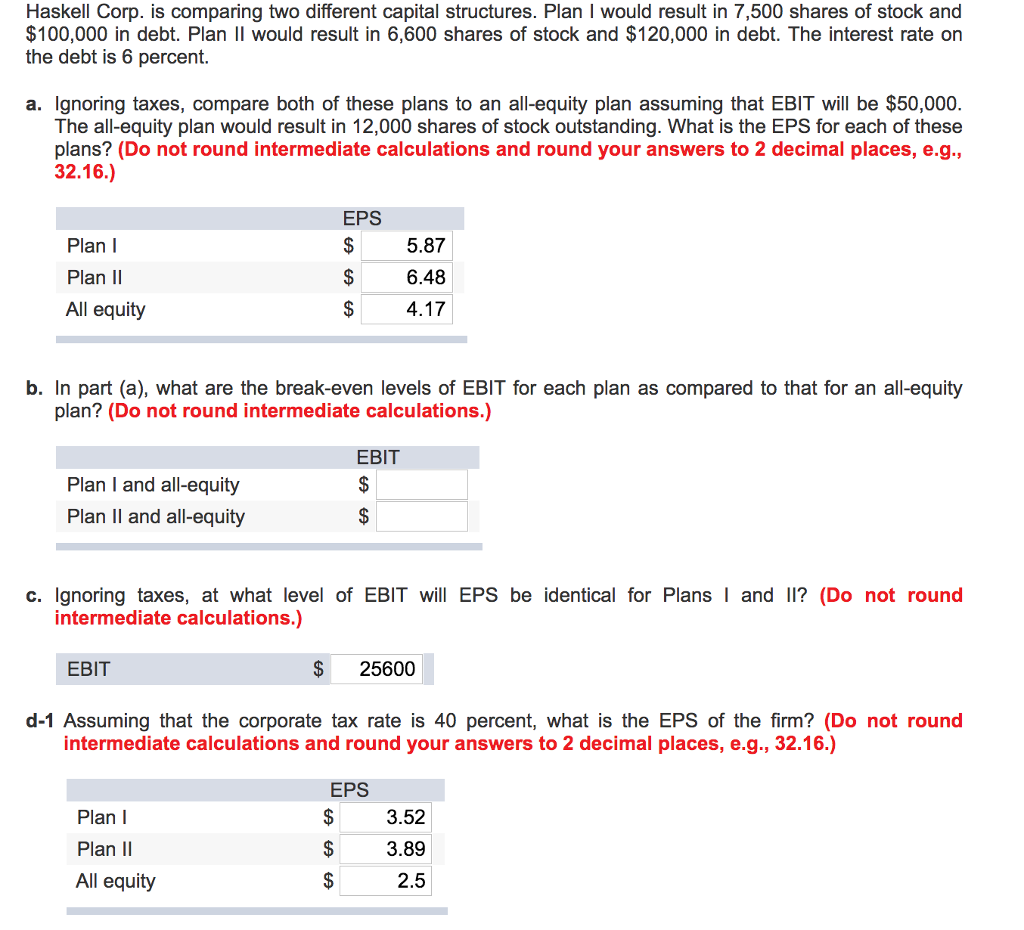  Haskell Corp. is comparing two different capital structures. Plan l would