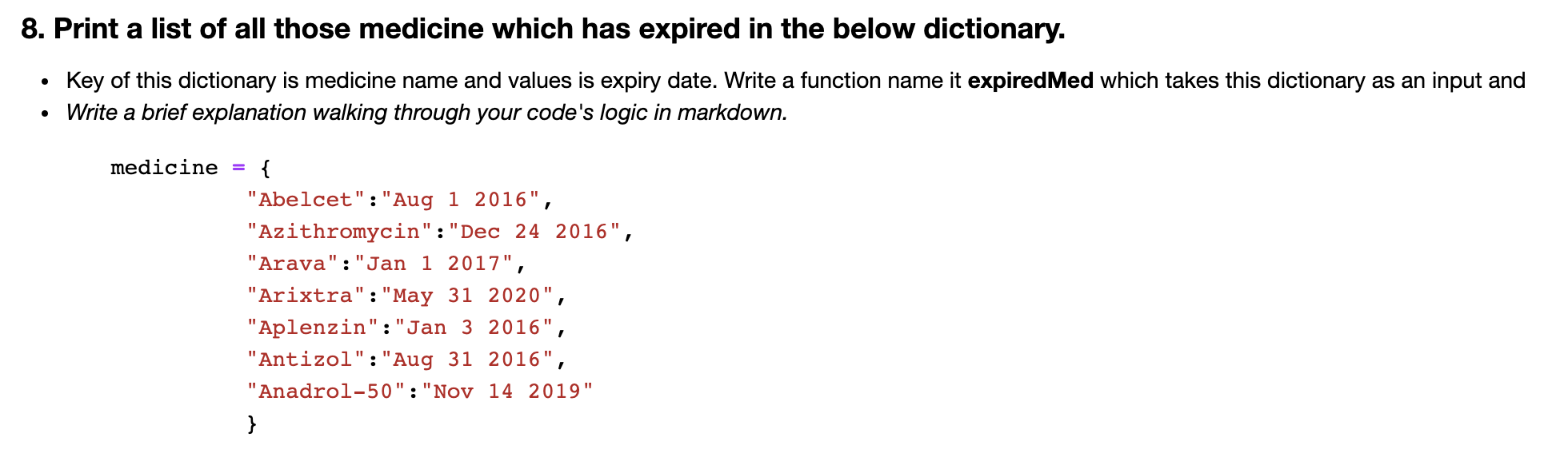  In python 3 8. Print a list of all those medicine