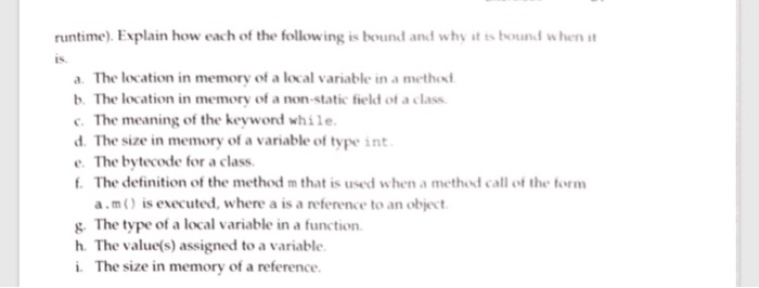 binding time br the following in a Java program? State it as