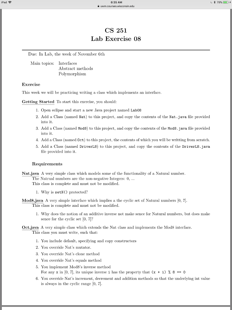  Classes: public class Nat { private int n; protected void setN(int