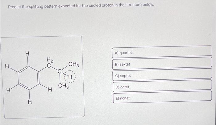 Predict the splitting pattern expected for the circled proton in the structure