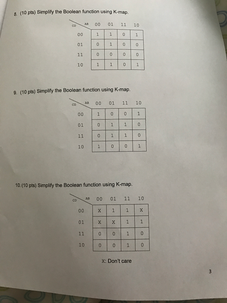Need help Simplify the Boolean function using K-map. Simplify the Boolean function
