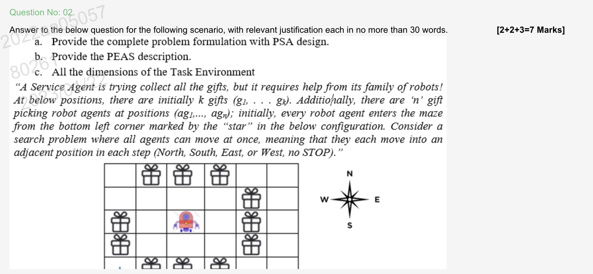 Question No: 02 Answer to the below question for the following