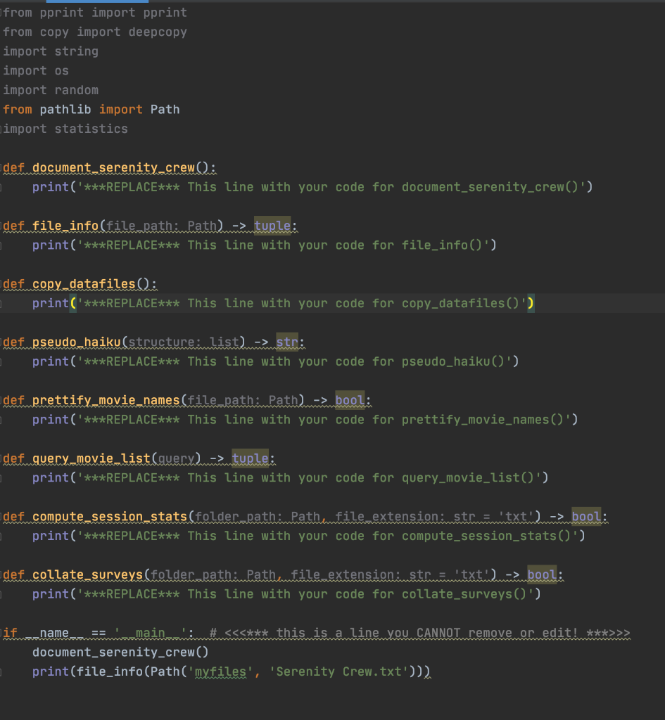 Using python complete the functions in the provided script, function definitions are