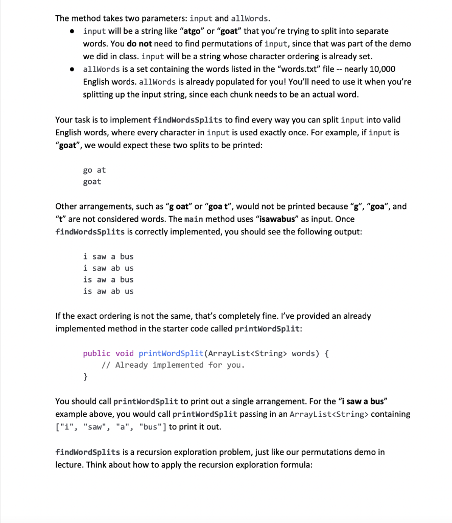 order to create the given output. There are too many words inside
