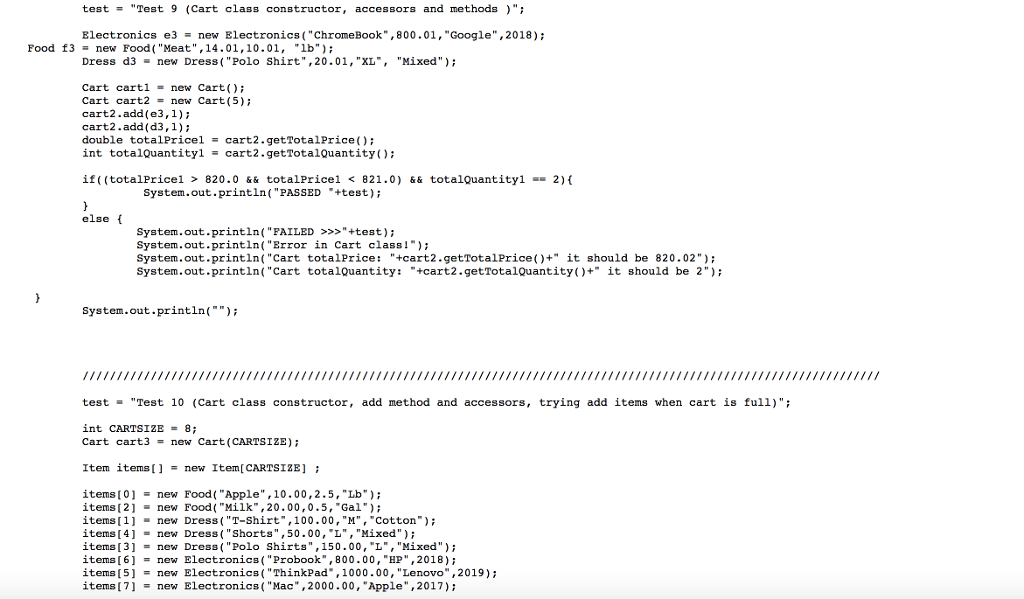for example: Apple,1.00 Item(String n, double p)-constructor, sets name n & price-p