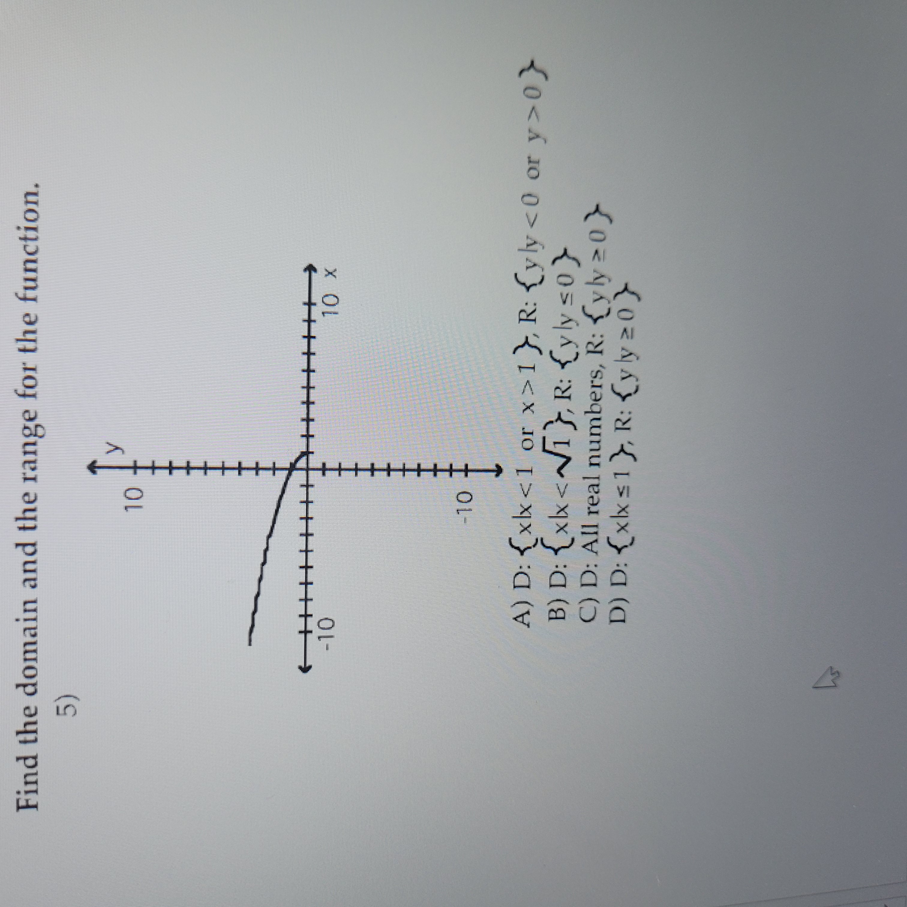  Find the domain and the range for the function. A) D: