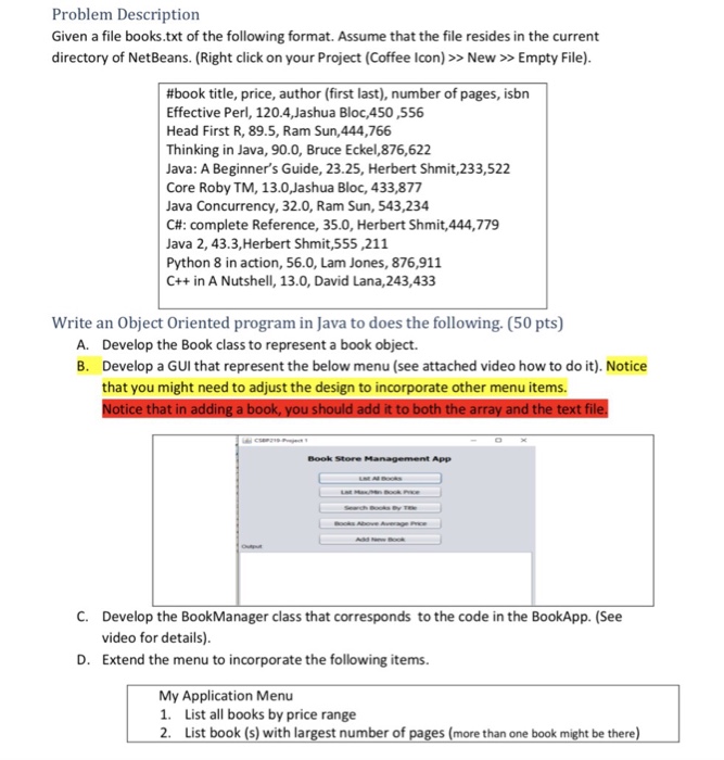 Write an object oriented program in java does the following: Problem Description