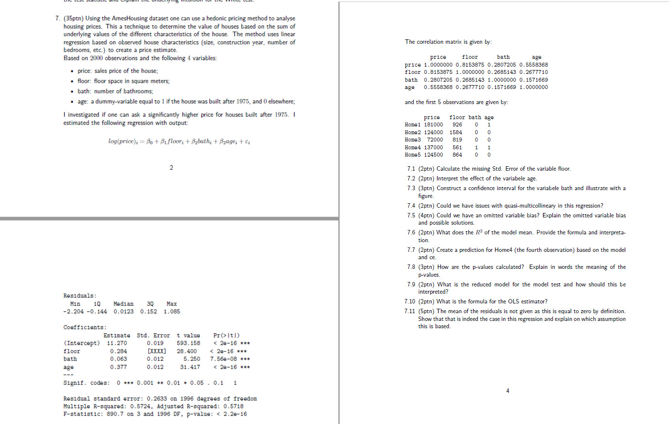 The correlation matrix is given by: bath 7. (35ptn) Using the