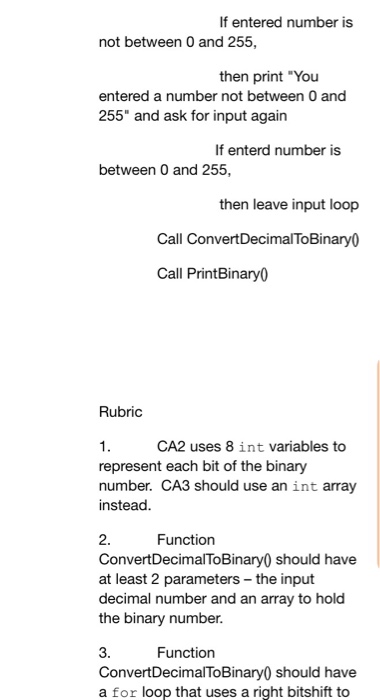pass in input decimal number and array to hold binary number (8