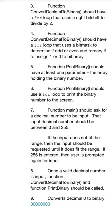 cells 1 for each bit) In for loop, use right bitshift to