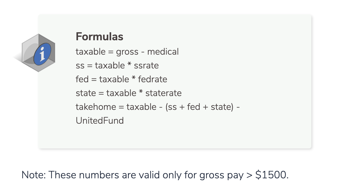 be in C Program. Take home pay Write a double => double