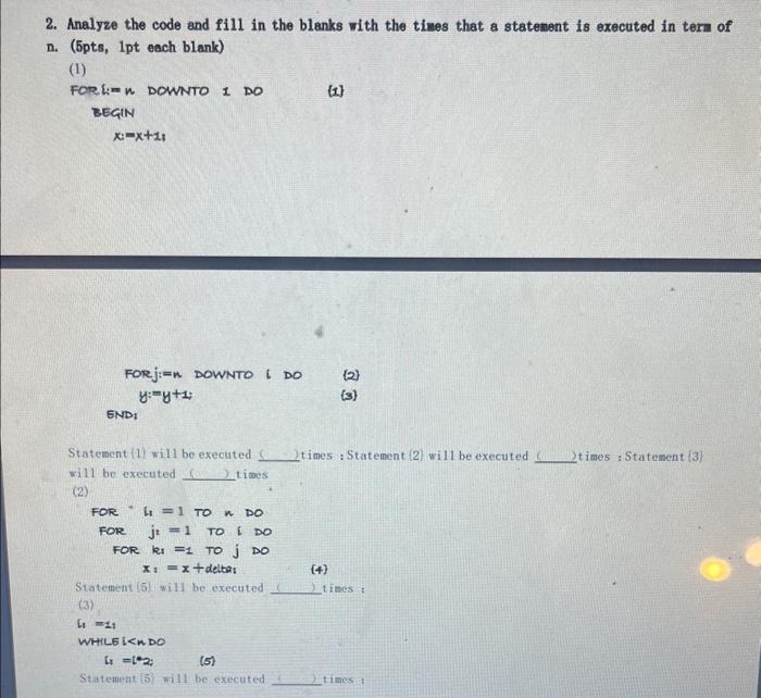times each statement will get executed. The code is in Pascal Coding