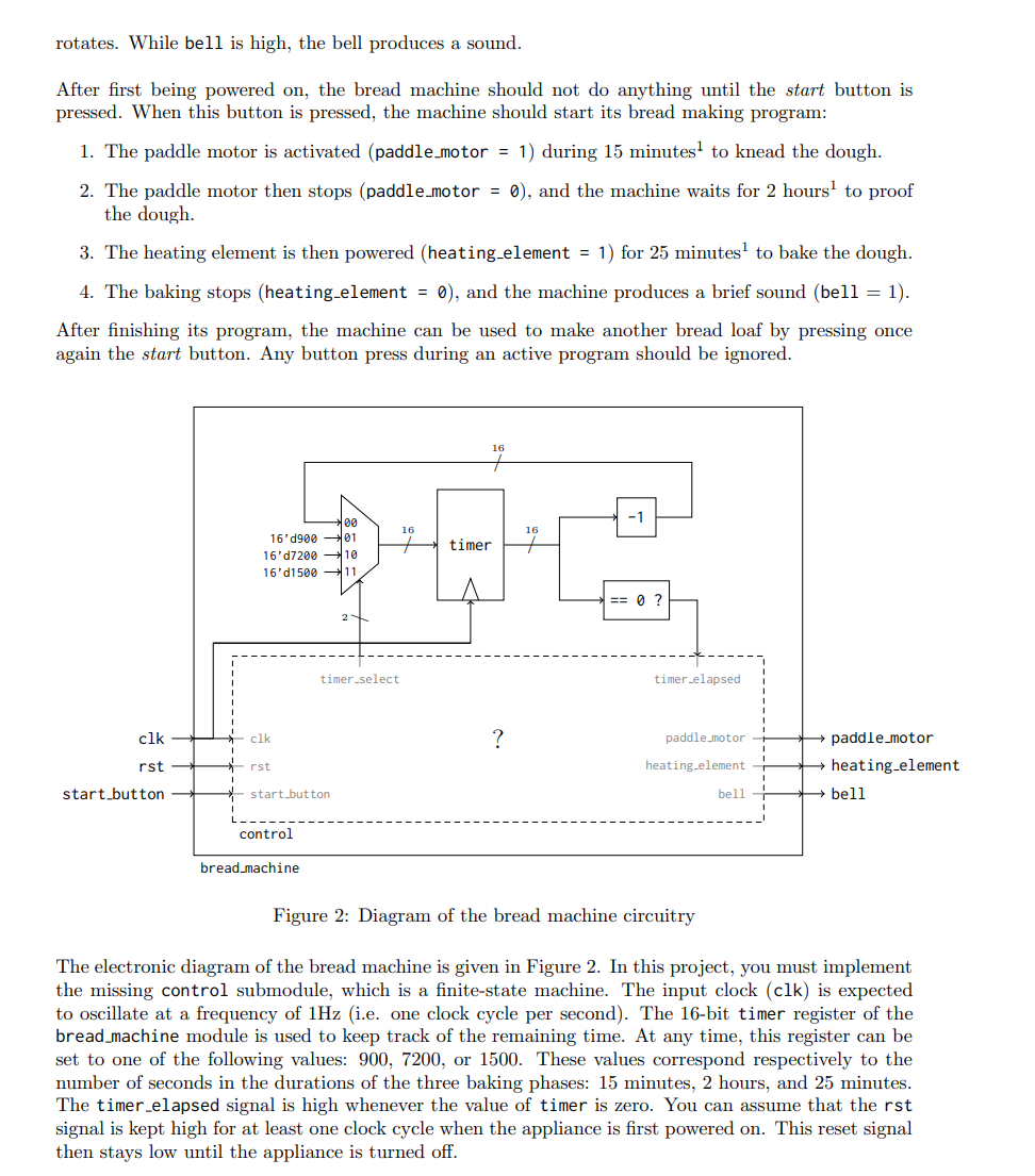 asked to implement in Verilog the control logic of a simple electronic