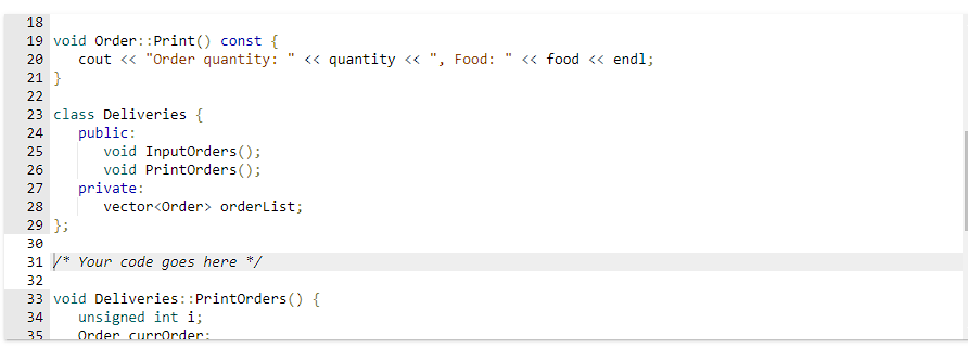 cin to read pairs of inputs, integer currQuantity and string currFood, until