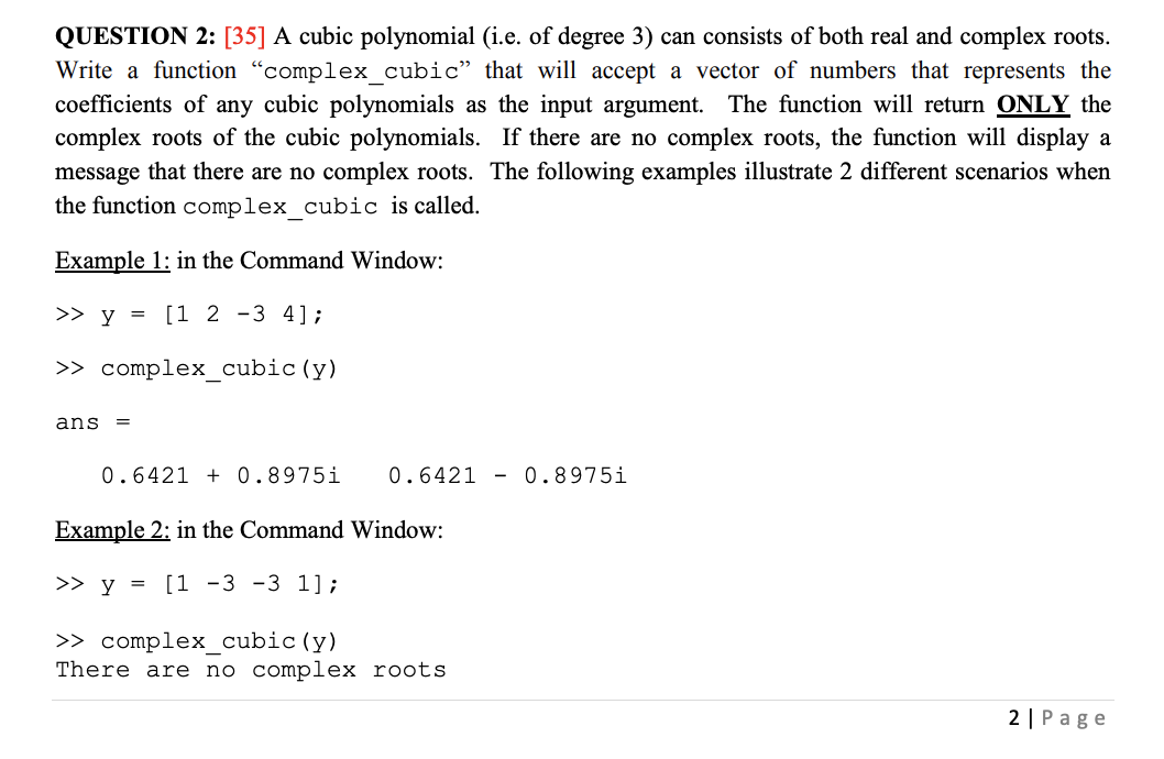  QUESTION 2: [35] A cubic polynomial (i.e. of degree 3) can