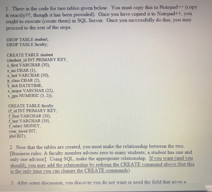  1. There is the code for two tables given below. You