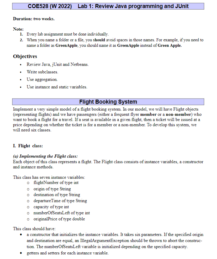  COE528 (W2022) Lab 1: Review Java programming and JUnit Duration: two