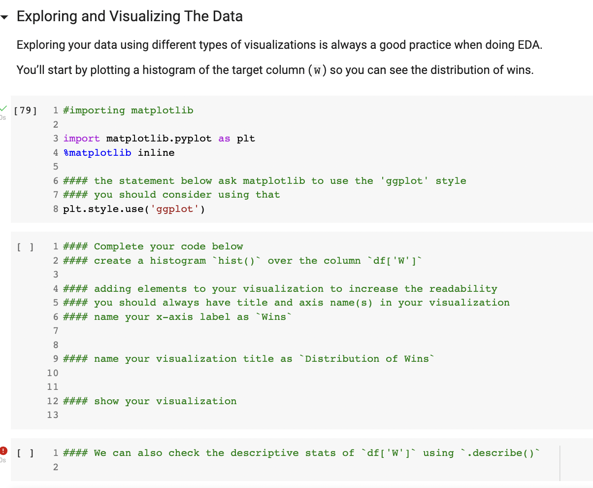 python please for the commented steps Exploring and Visualizing The Data Exploring
