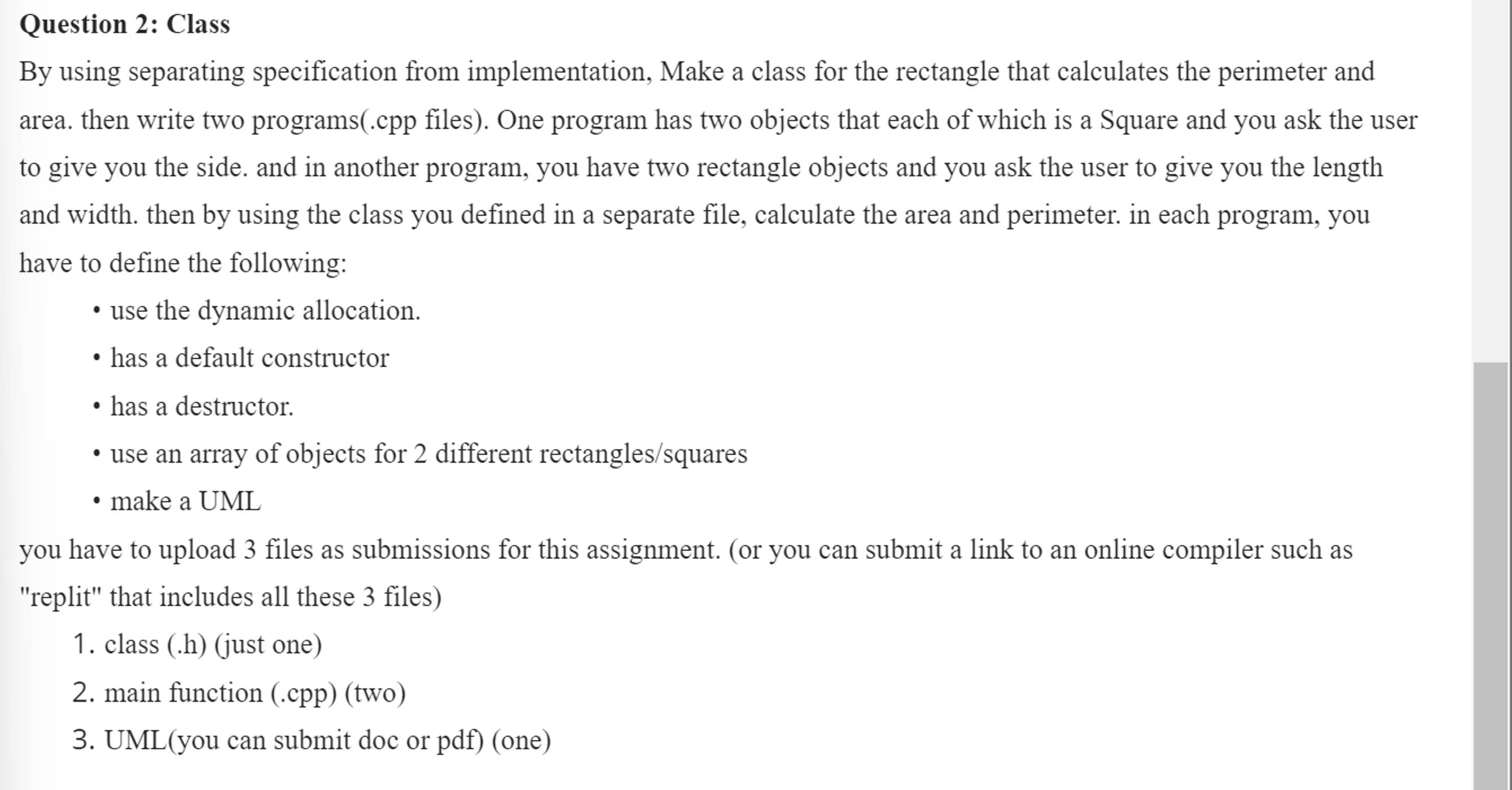  Question 2: Class By using separating specification from implementation, Make a