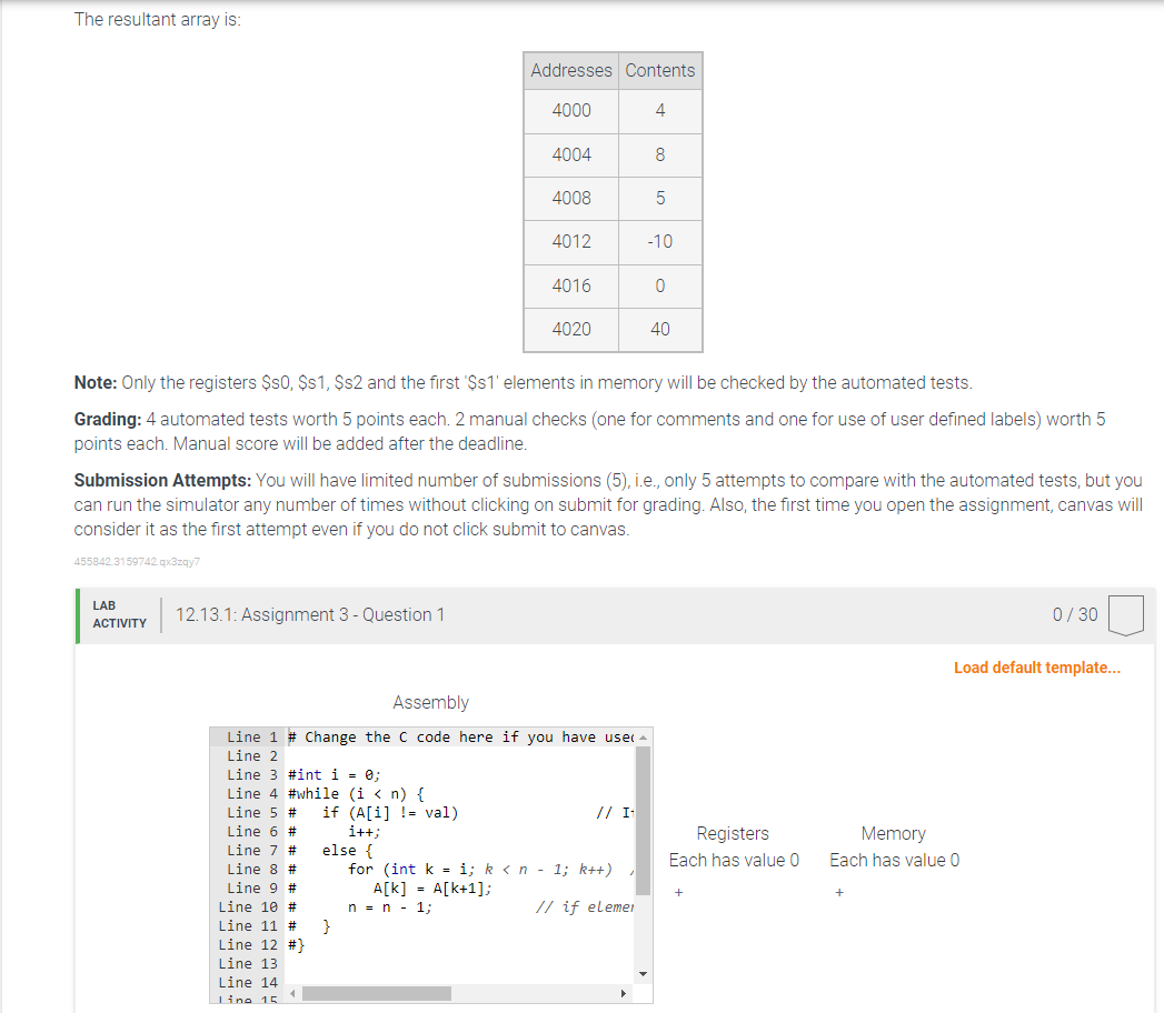 is an example of the C code segment to perform the above