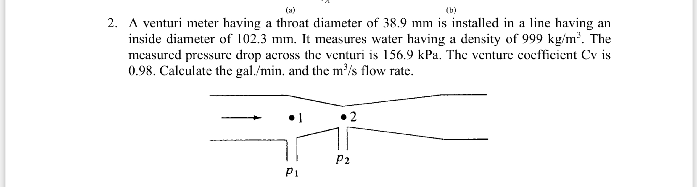  (a) (b) 2. A venturi meter having a throat diameter of