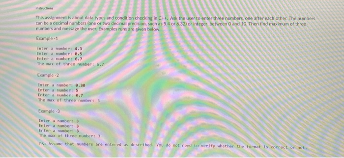  Instructie This assignment is about data types and condition checking in