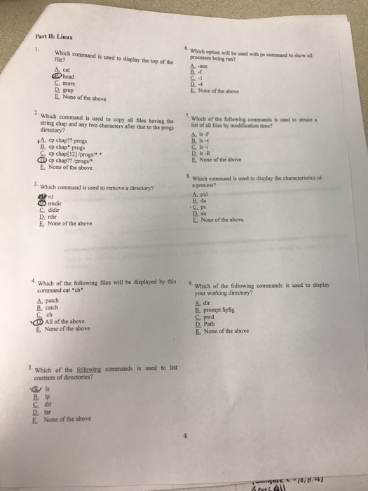  Part Il: Linux 1. Which command is used to display the