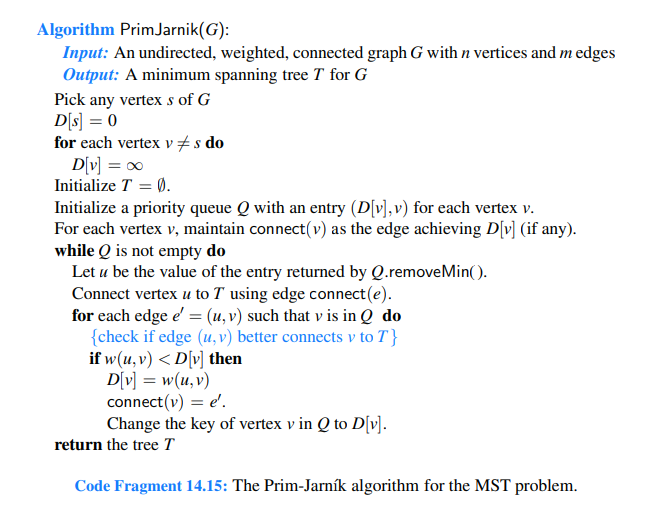  On page 664, implement the Prim-Jarnk algorithm in Code Fragment 14.15