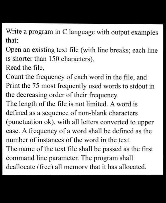  write the program in C language not C++. with memory allocation