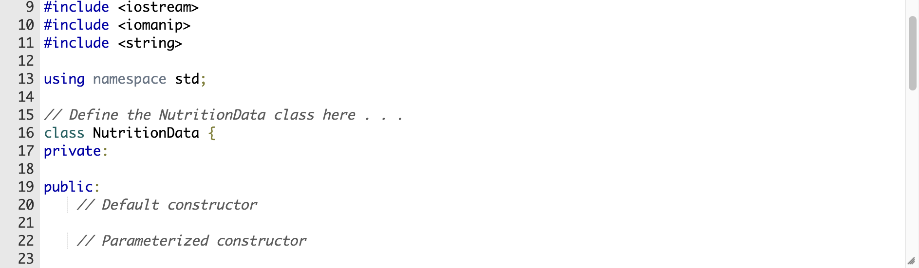 contains these private fields foodName (string) servingSize (int) calFromCarb (double) calFromFat (double)