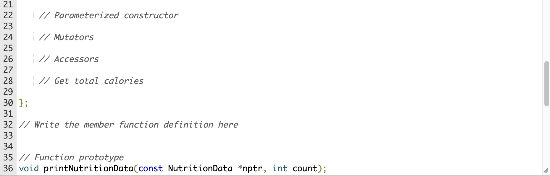 calFromProtein (double) Use the data types in parentheses for the fields. Each
