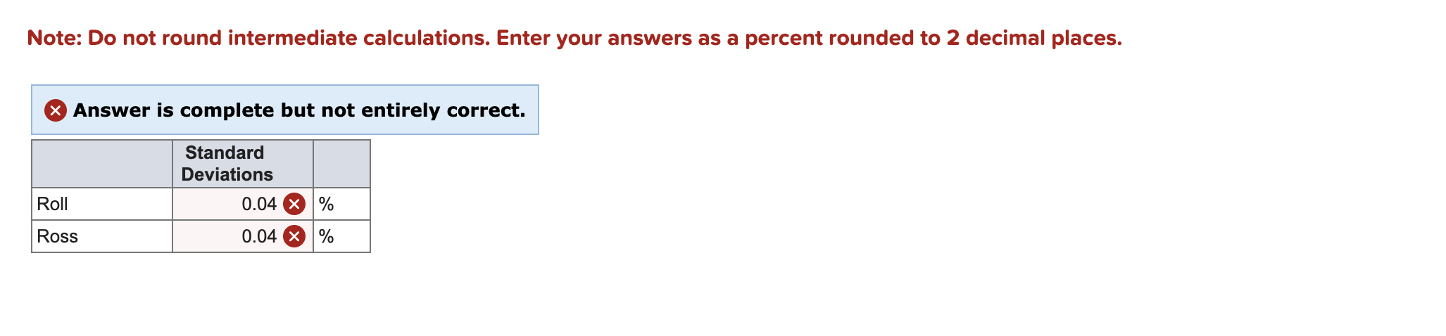  Note: Do not round intermediate calculations. Enter your answers as a