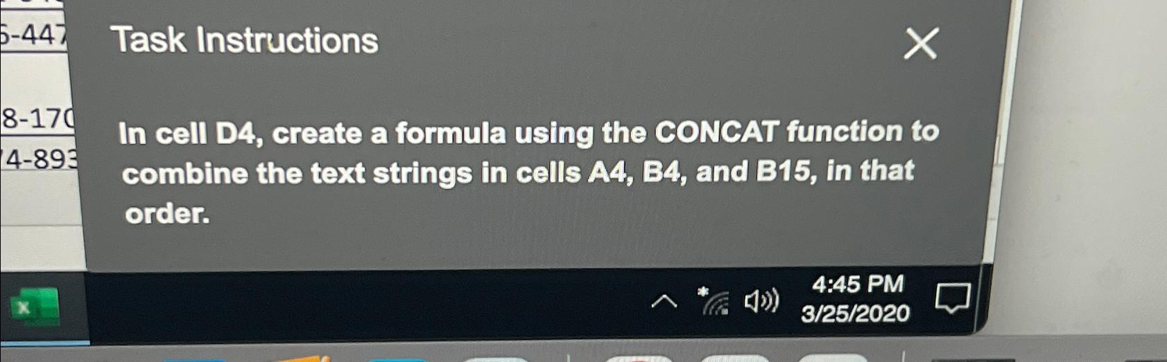  5-447 Task Instructions 8-17 4-893 In cell D4, create a formula